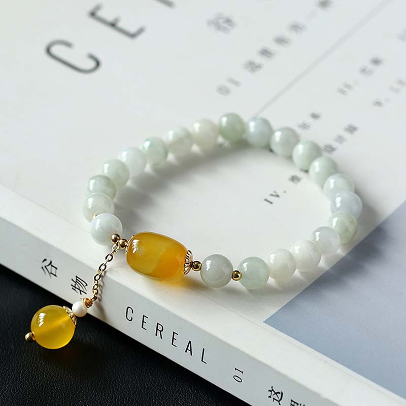 White Jade Protection Bracelet with Agate Beads 7.5mm