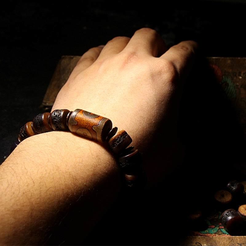 Unisex Yak Bone Dzi Bead Turquoise Protection Bracelet