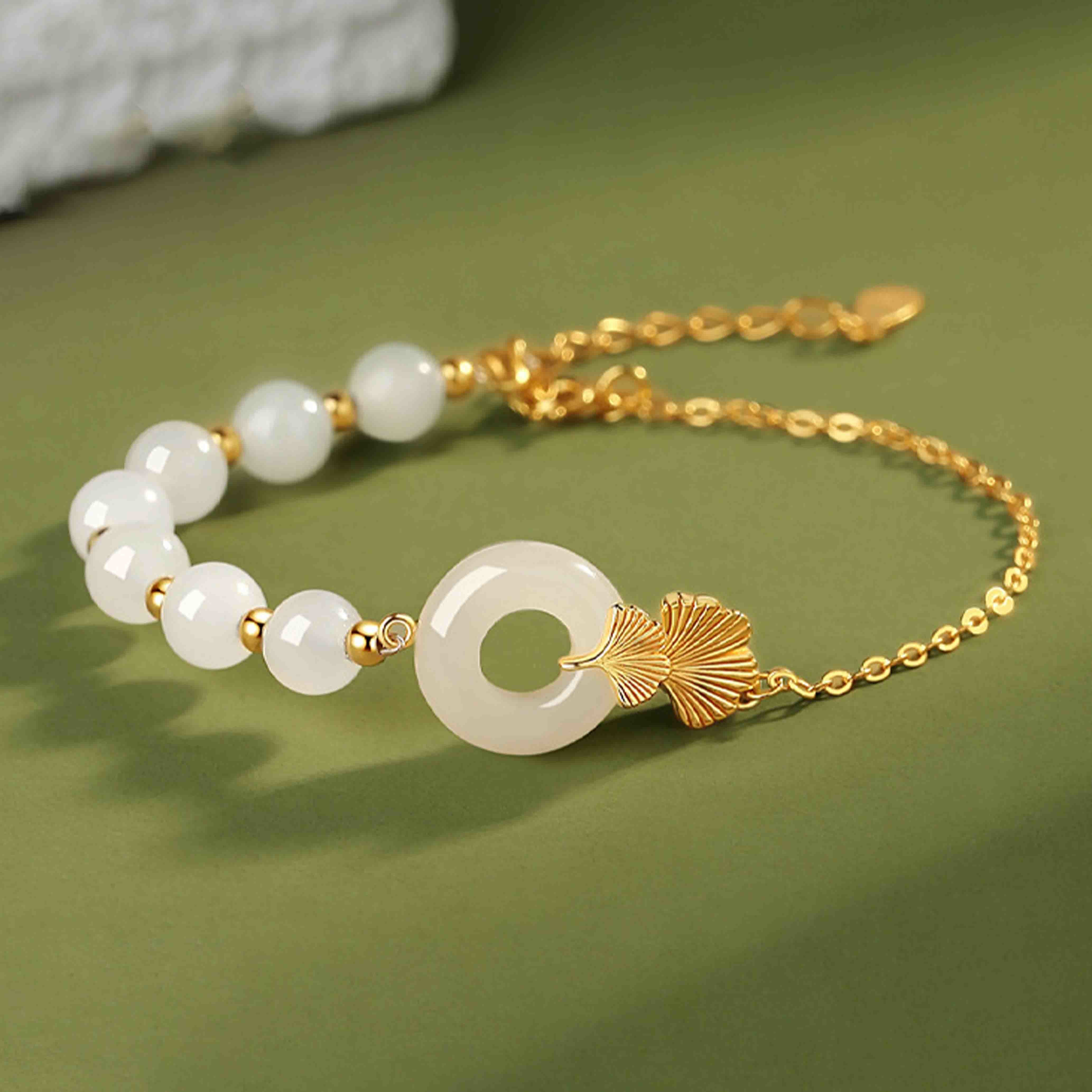 Sterling Silver Hetian White Jade Peace Buckle Luck Bracelet
