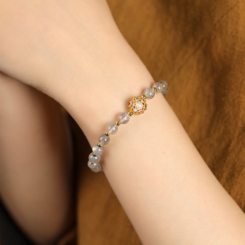 14K Gold Strawberry Quartz Spiritual Bracelet with Fu Charm