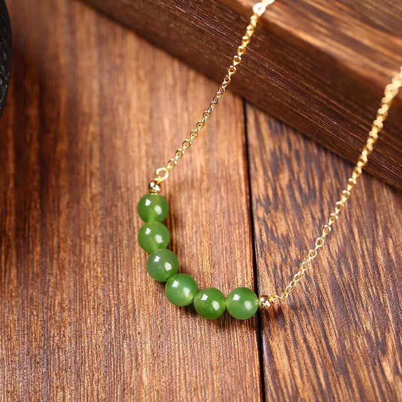 14k Gold Plated Hetian Cyan Jade Luck Necklace Pendant