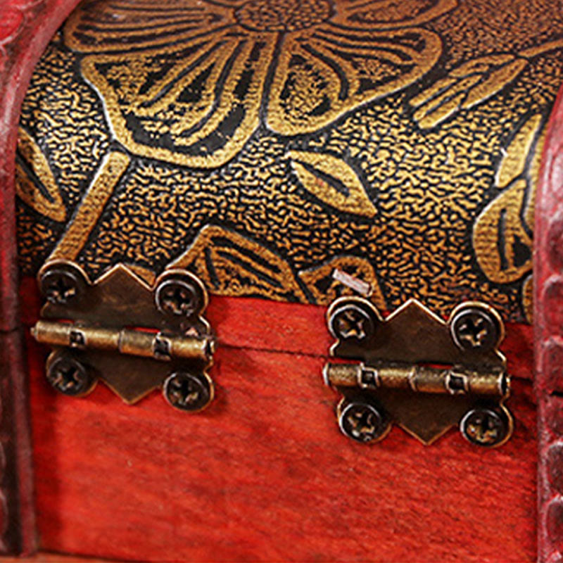 Retro Small Wood Jewelry Box with Golden Grape Design | Zen Decor