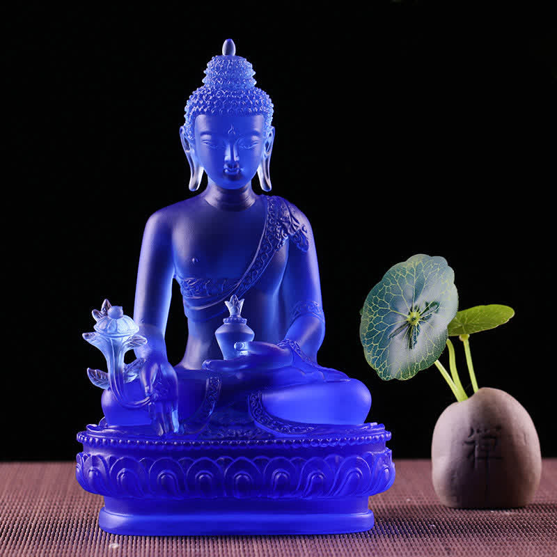 Handmade Liuli Crystal Medicine Buddha Statue 13cm