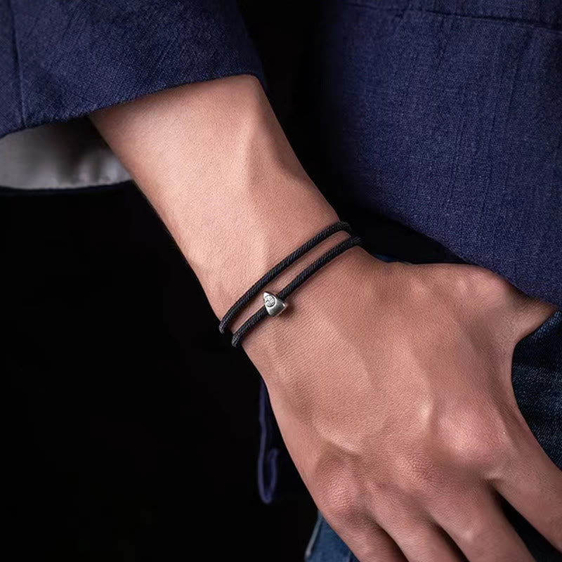 925 Sterling Silver Handmade Fu Character Blessing Bracelet