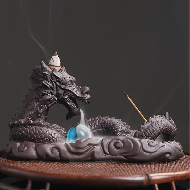 Purple Clay Dragon Incense Burner for Luck & Protection