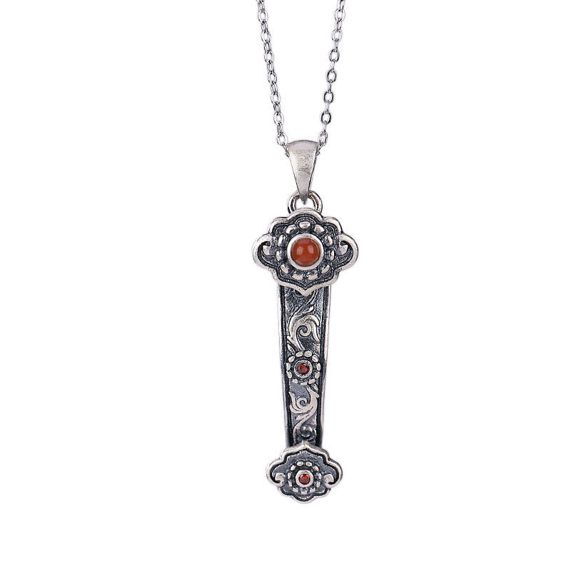 925 Sterling Silver Jade Necklace with Ruyi Handle for Blessings