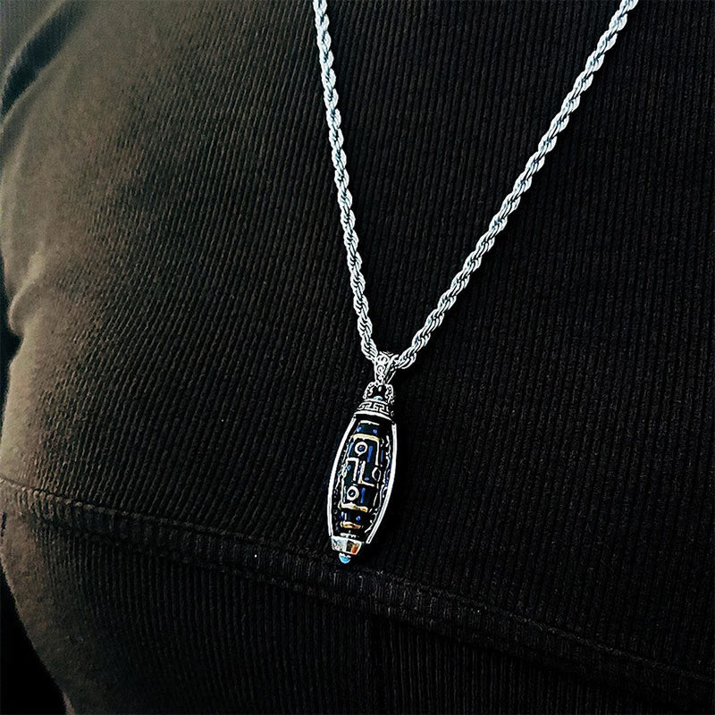 Om Mani Padme Hum Necklace | Nine-Eye Dzi Pendant Peace & Purity