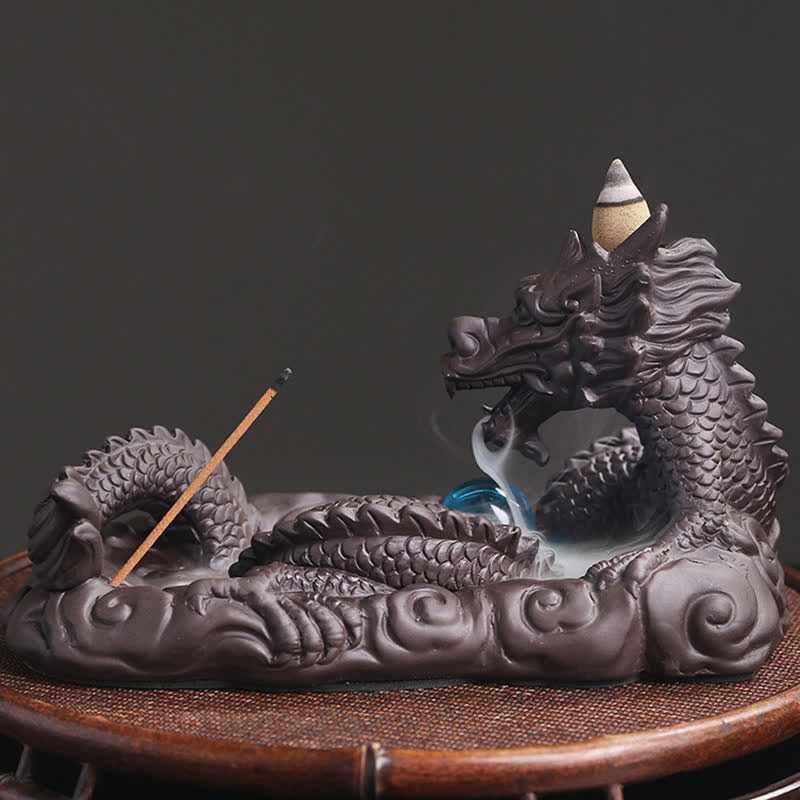 Purple Clay Dragon Incense Burner for Luck & Protection