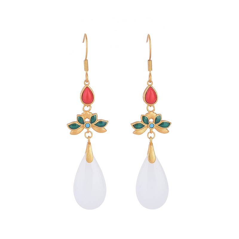 White Jade Luck Drop Earrings for Protection & Happiness