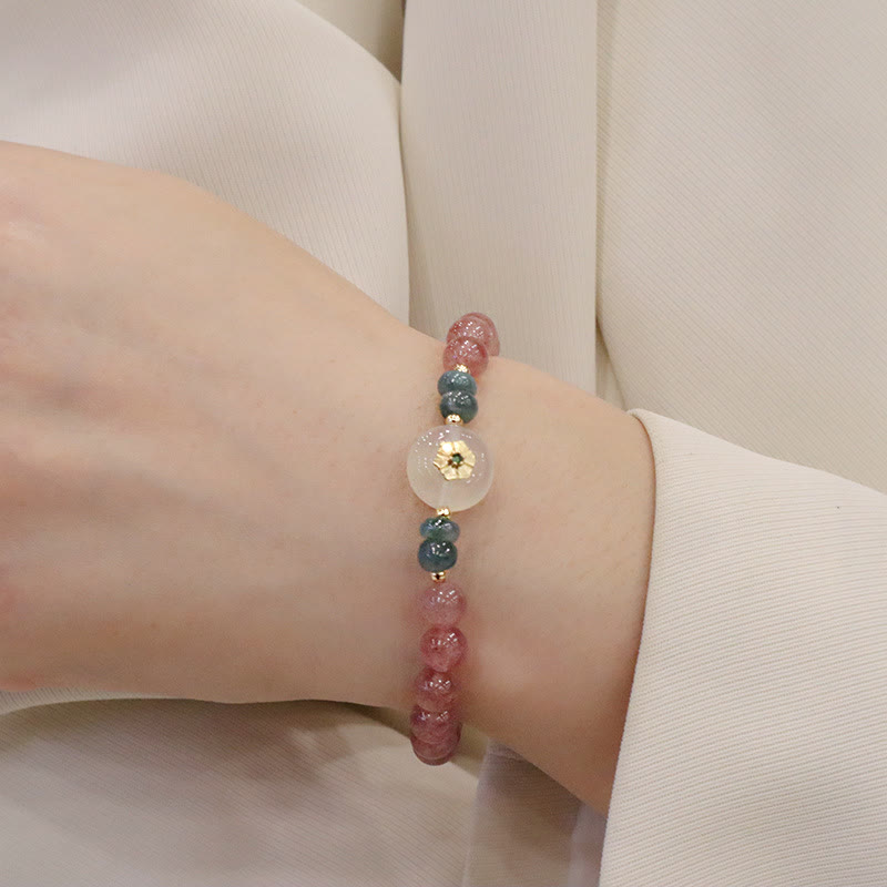Strawberry Quartz Jade Healing Bracelet for Prosperity & Love