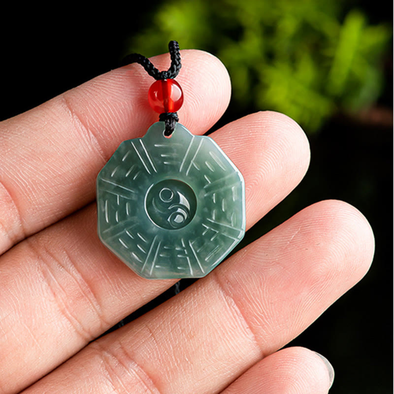 Natural Jade Feng Shui Bagua Yin Yang Prosperity Necklace