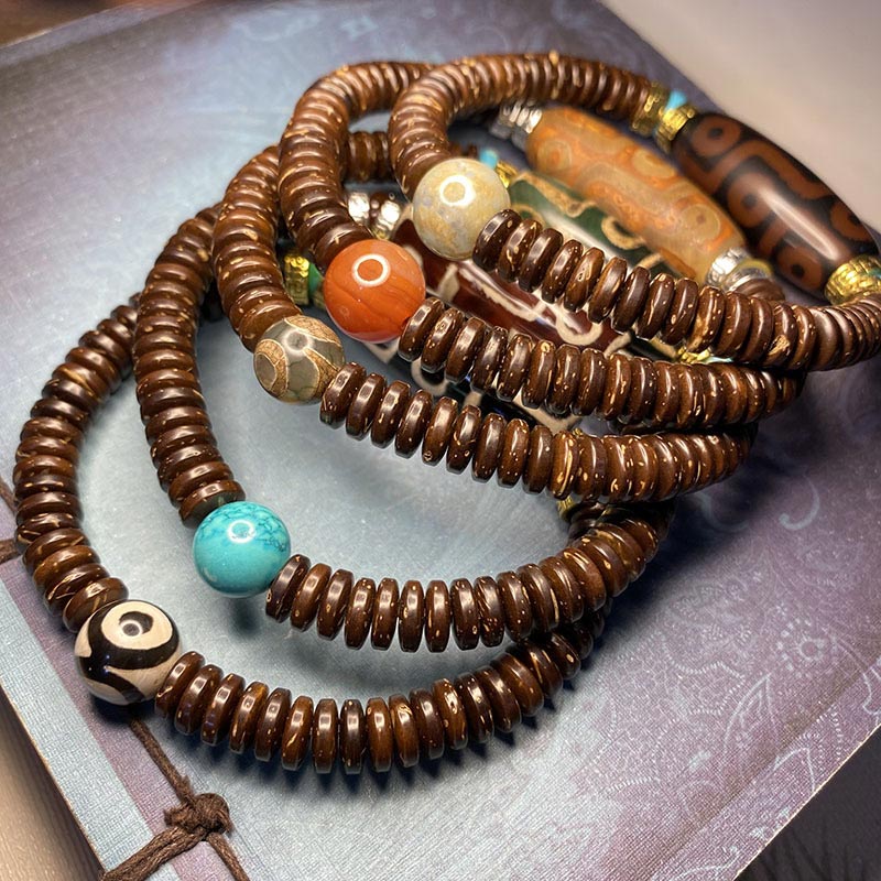 Nine-Eye Dzi Bead Wealth Bracelet | Unisex Agate Jewelry
