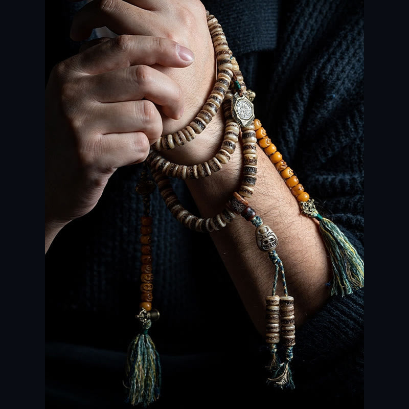 Unisex 108 Bead Tibetan Yak Bone Strength Bracelet