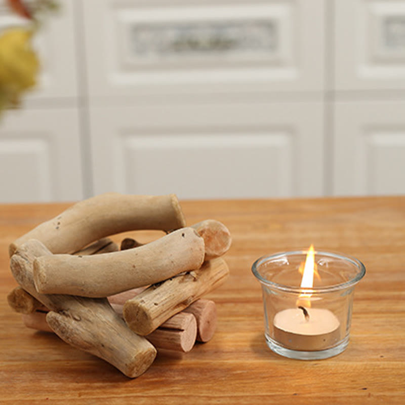 Wooden Spiritual Candlestick for Meditation Altar 14x14x8cm