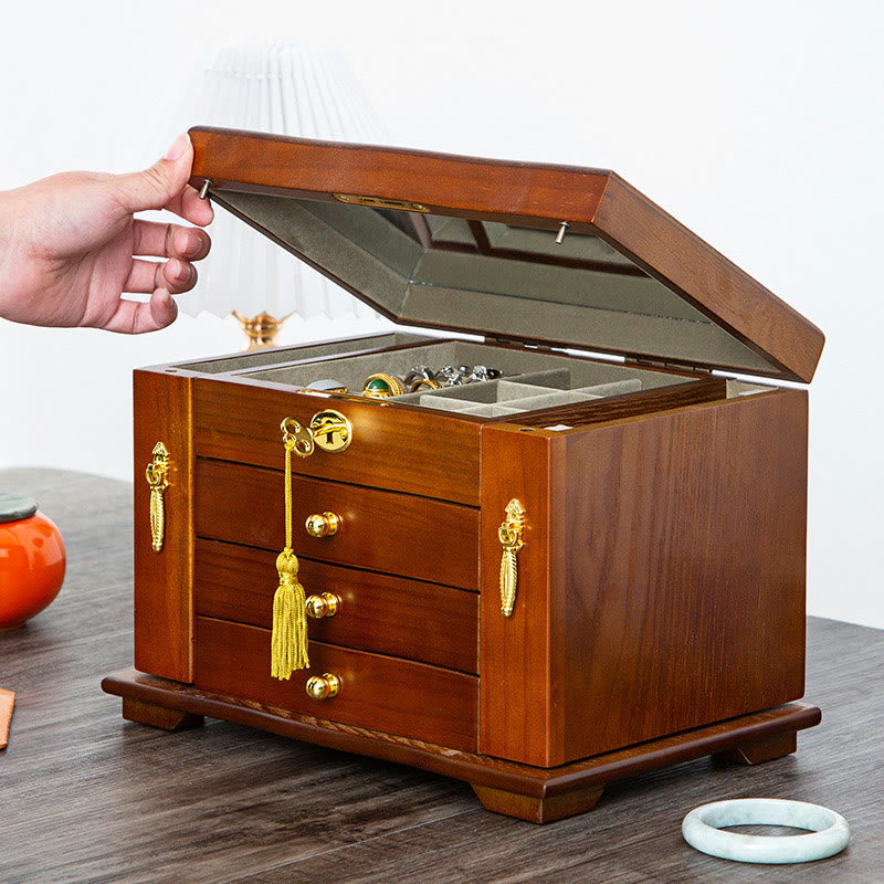 Large Vintage Wooden Jewelry Box with Mirror | Healing Sounds