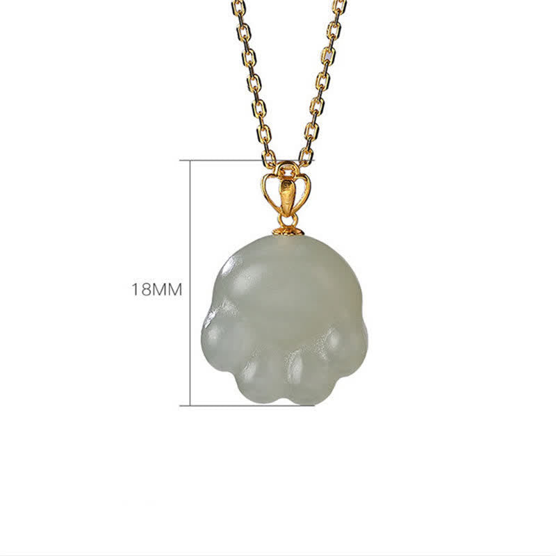 Hetian White Jade Cat Paw Luck Necklace in 925 Silver