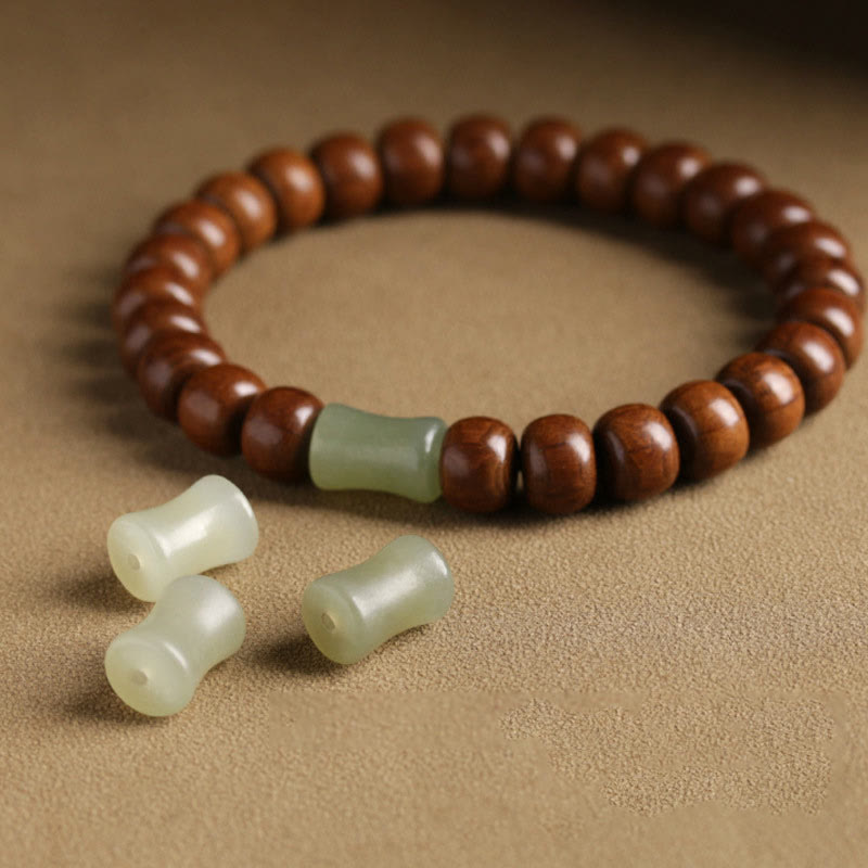 6*8mm Abelia Biflora Wood & Hetian Jade Protection Bracelet