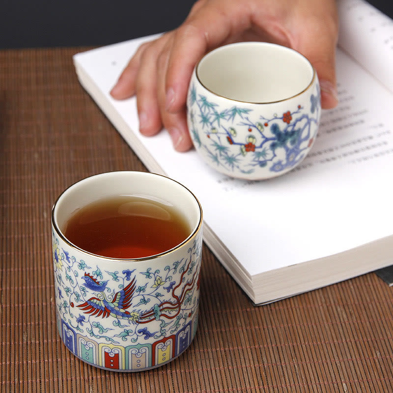 Vintage Ceramic Teacup with Plum Blossom Pine Bamboo Motifs