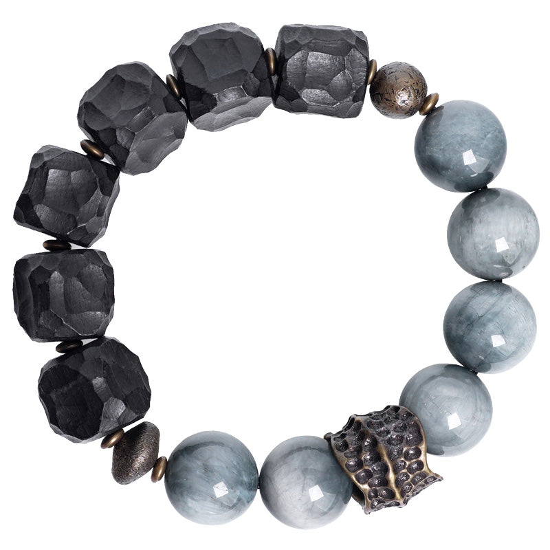 Eagle's Eye Stone Couple Bracelet with Ebony Wood & Copper