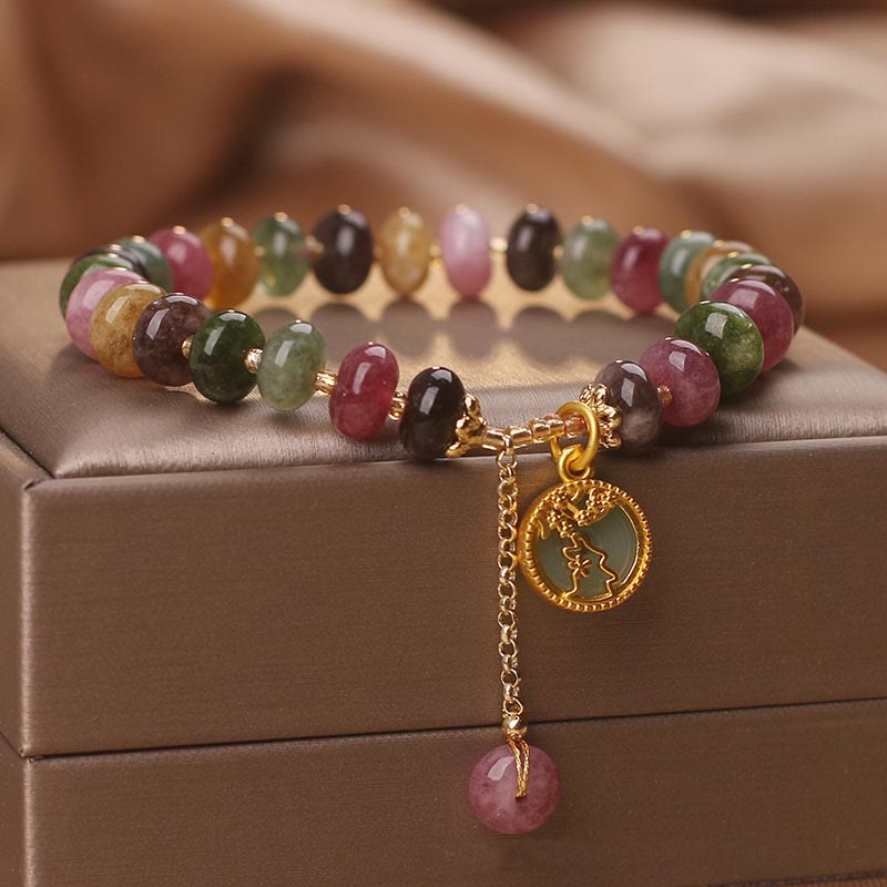 Colorful Tourmaline Love Bracelet with Rabbit Flower Charm