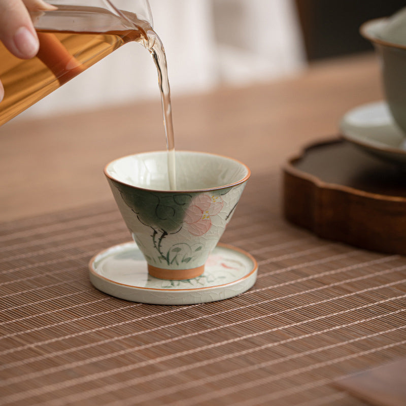 50ml Ceramic Teacup with Koi Fish Lotus Design for Meditation