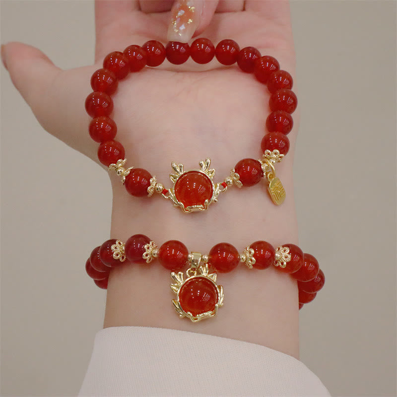 Year of the Dragon Red Agate Jade Peace Buckle Bracelet