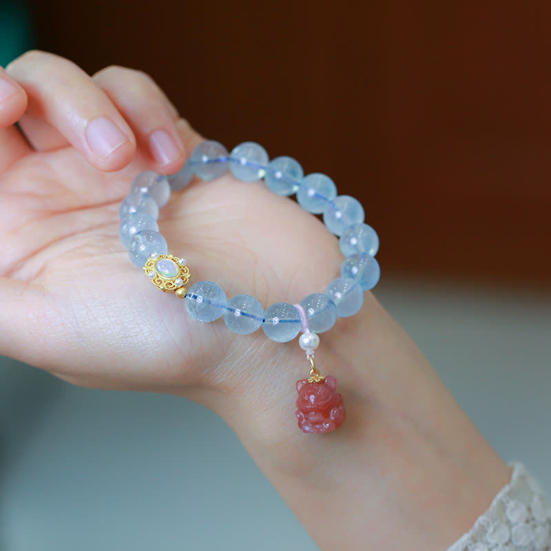 Aquamarine Healing Bracelet with Red Agate and Pearl Beads