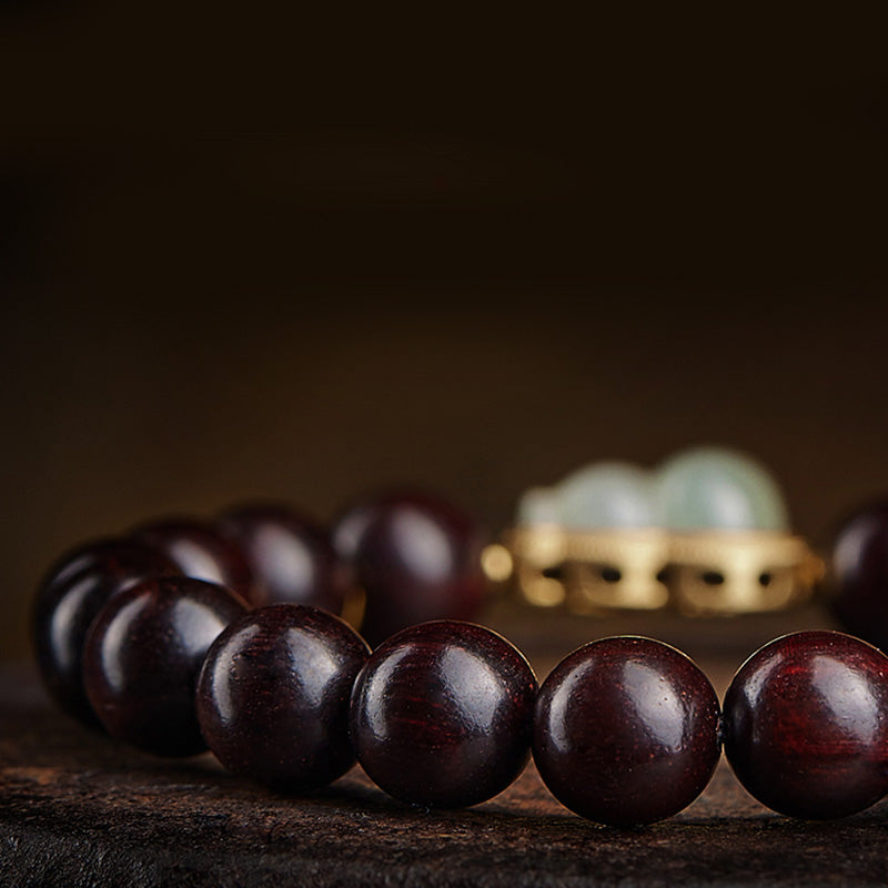 Small Leaf Red Sandalwood Jade Bracelet for Calm & Protection
