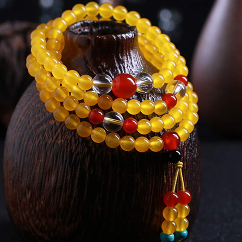 108 Bead Mala Bracelet in Yellow Chalcedony for Harmony & Positivity
