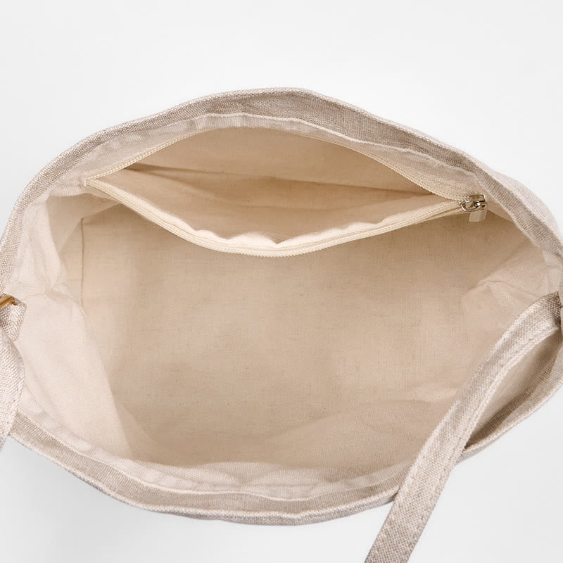 Beige Orchid Grass Cotton Linen Yoga Bag 19x20x10 cm