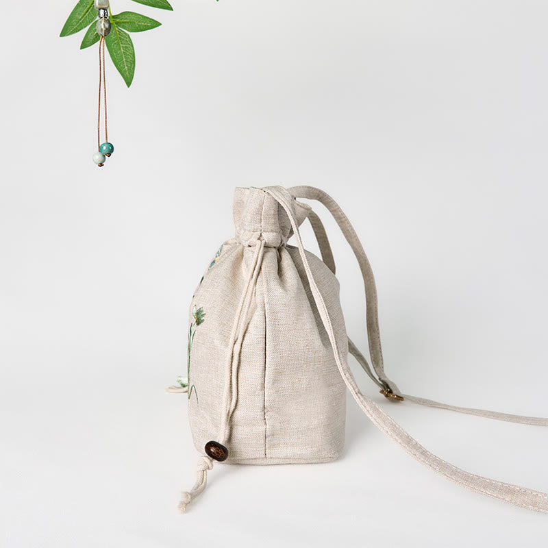 Beige Orchid Grass Cotton Linen Yoga Bag 19x20x10 cm