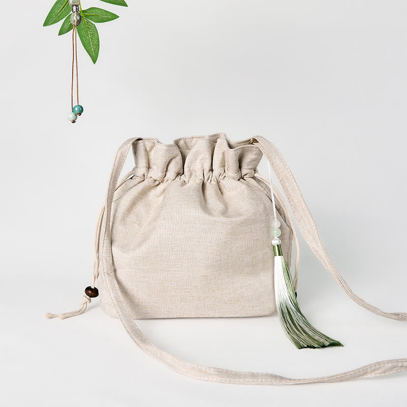 Beige Orchid Grass Cotton Linen Yoga Bag 19x20x10 cm