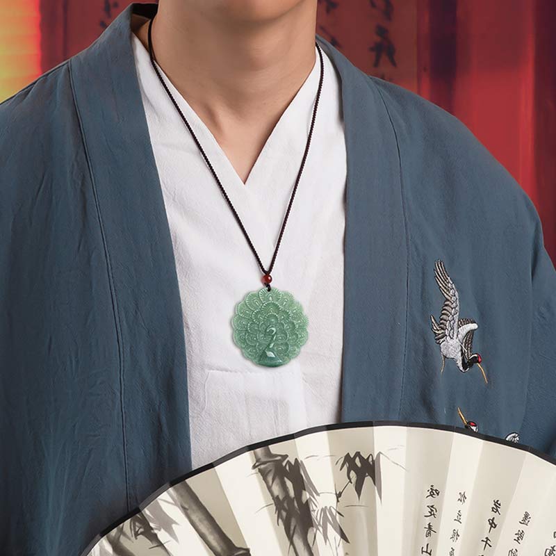 Natural Jade Peacock Luck Prosperity Necklace