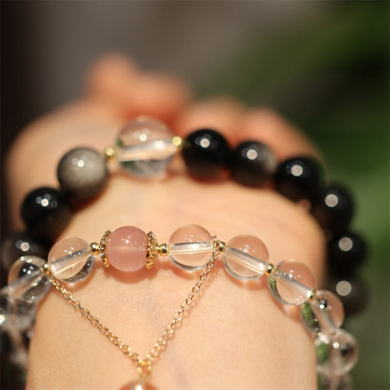 Silver Sheen Obsidian Yin Yang Protection Bracelet