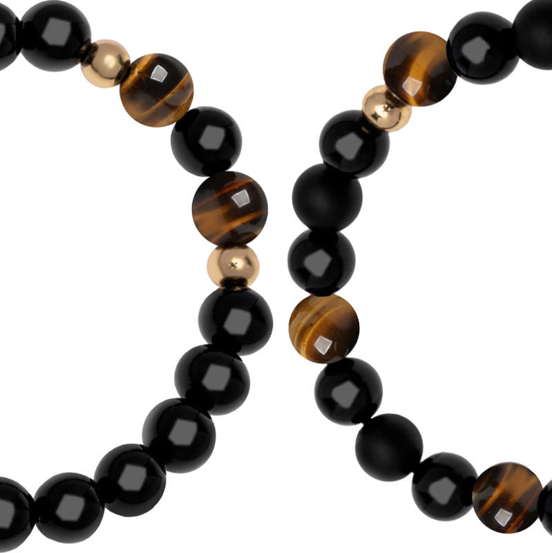 Black Onyx Tiger Eye Protection Bracelet with Lion Bead