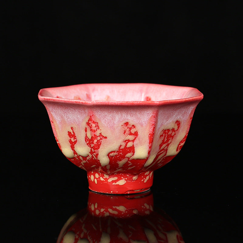 Retro Blue Red Gradient Lotus Ceramic Teacup Bowl
