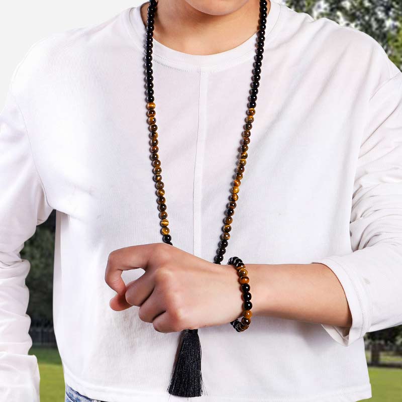 Black Onyx & Tiger Eye Protection Gemstone Mala Set