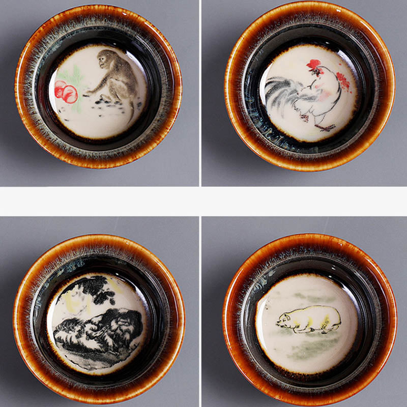 Ceramic 12 Chinese Zodiac Teacup 73ml for Tea Ritual