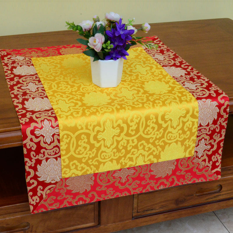 Brocade Prayer Altar Table Runner with Dragon & Vajra Symbols
