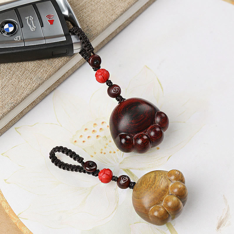 Lucky Cat Paw Wood Protection Key Chain with Red, Green & Ebony Sandalwood