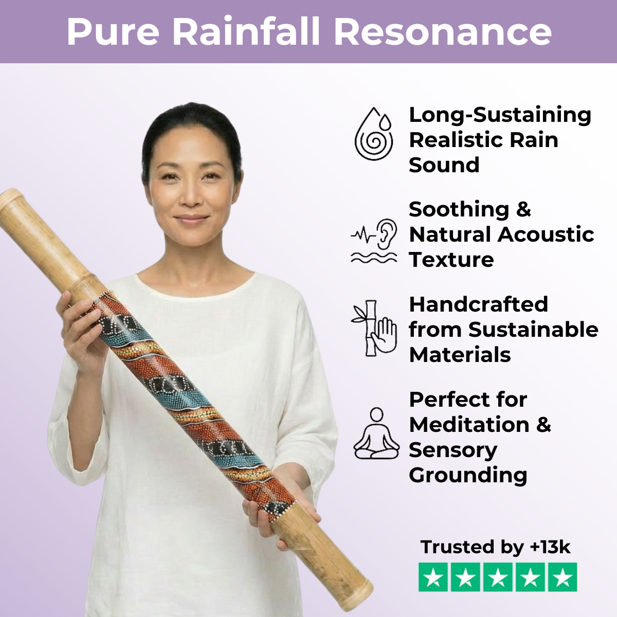 Birch Wood Rain Stick Instrument for Meditation