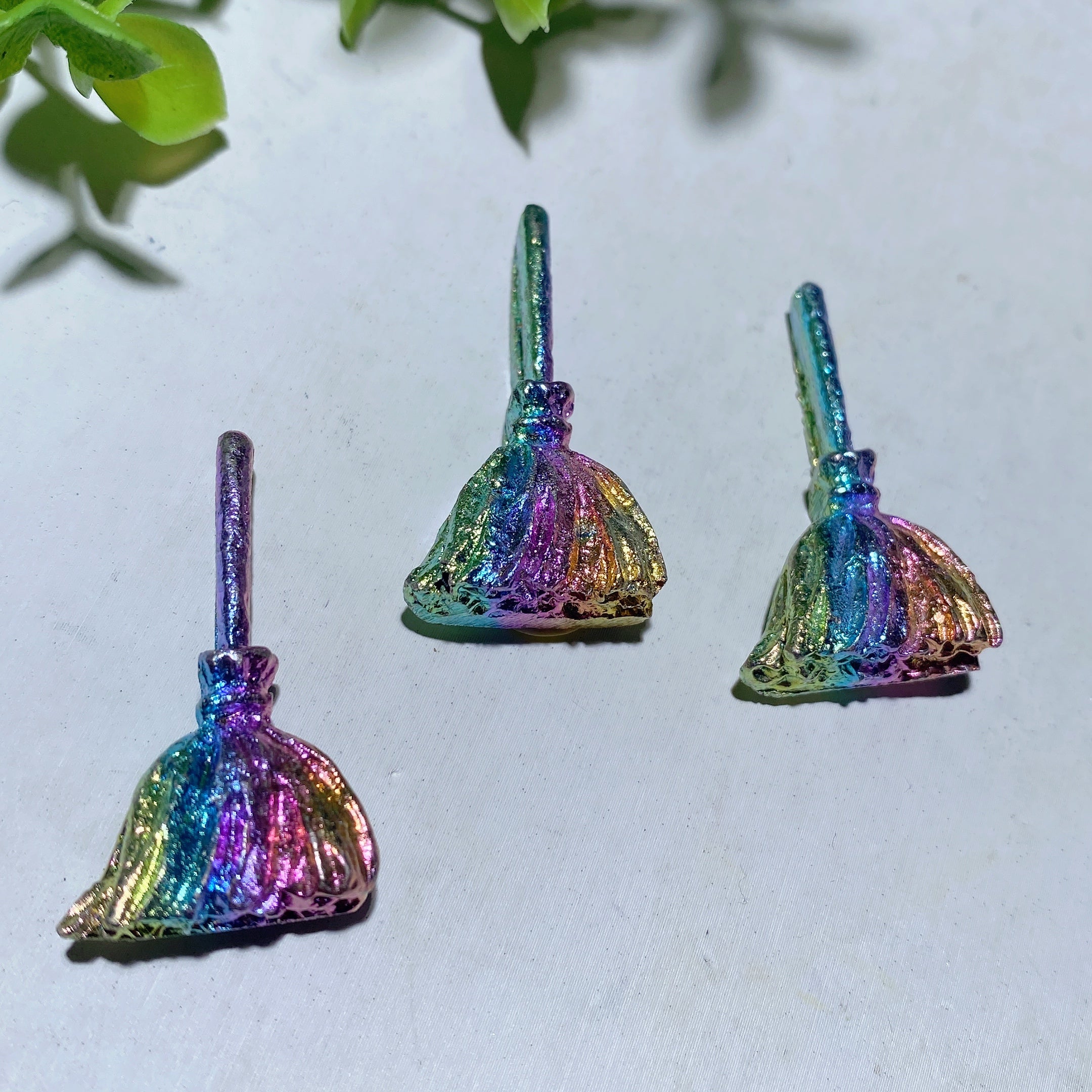Bismuth 0.9-1.3in Rainbow Pumpkin & Broom Figurines