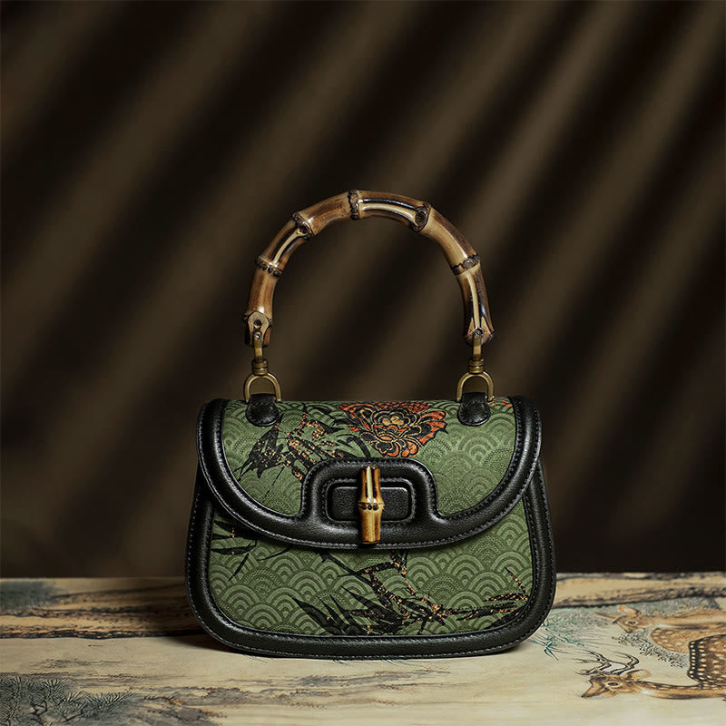 Black Bamboo Flower Xiangyunsha Silk Crossbody Bag