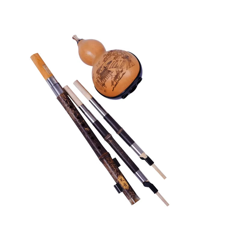 Flûte Hulusi En Bambou Noir Clé C - Instrument Traditionnel Chinois Avec Étui Et Nœud Décoratif