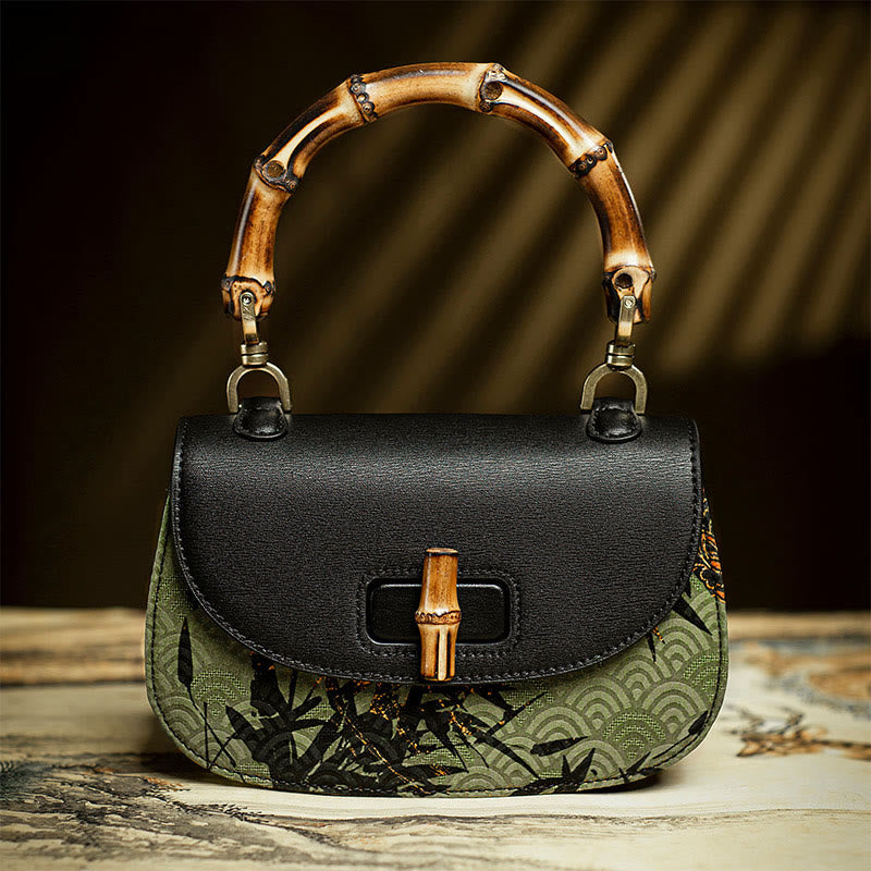 Black Bamboo Xiangyunsha Silk Curve Bamboo Handle Crossbody Bag