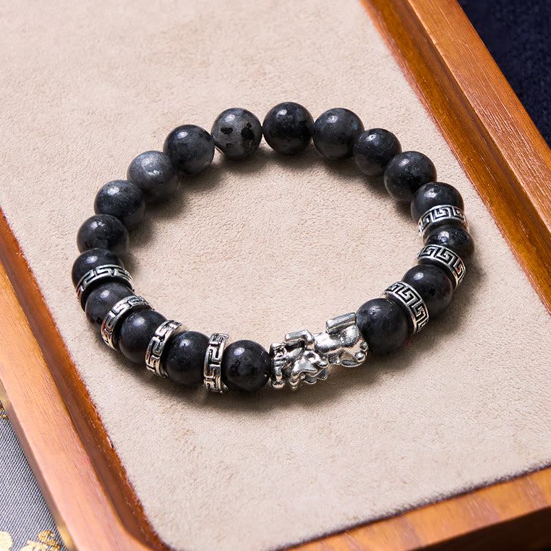 Black Glitter Stone Pixiu Power Bracelet for Wealth