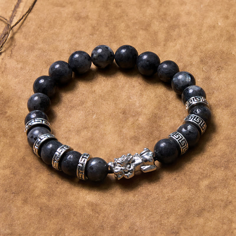 Black Glitter Stone Pixiu Power Bracelet for Wealth