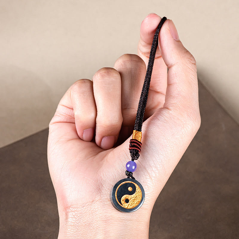 Black Jade Yin Yang Protection Key Chain with Balance