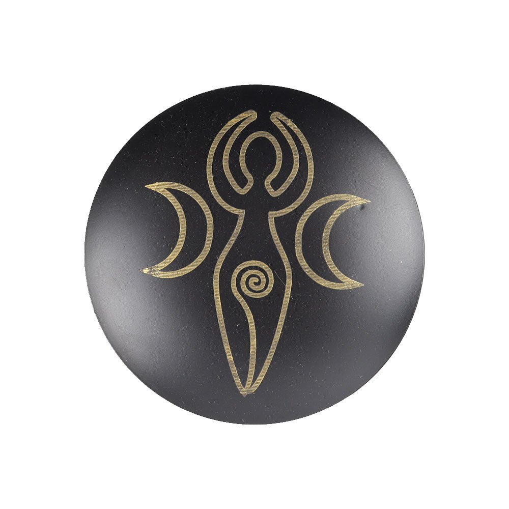 Black Metal Plate Stand 4.28" with Gold Spiritual Design