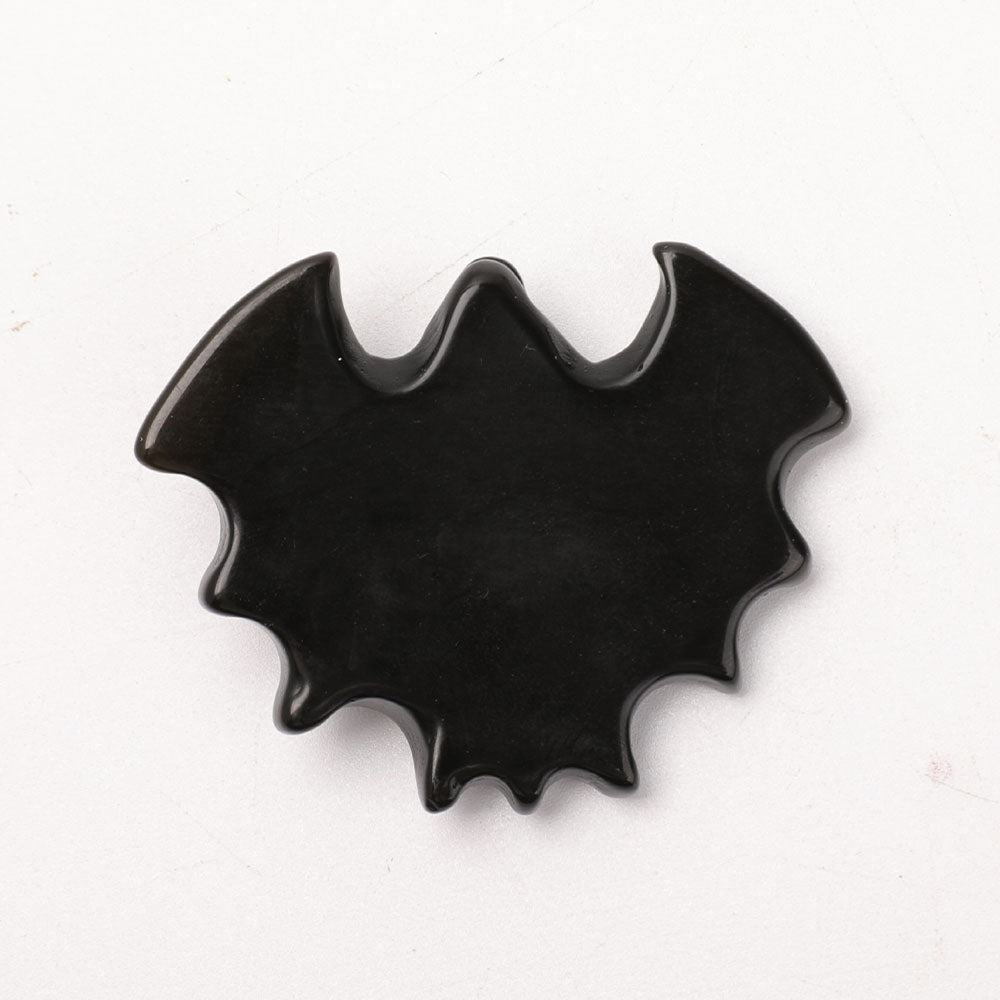 Black Obsidian Bat Crystal Animal Carving 1.8x2.3"